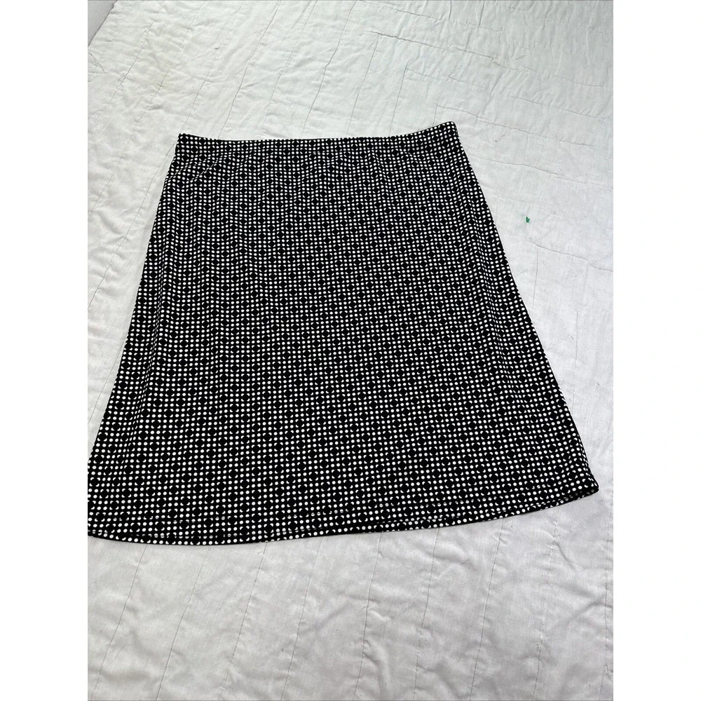 DKNY Skirt Womens Large Black White Polka Dot Pencil Elastic Waist Pull On